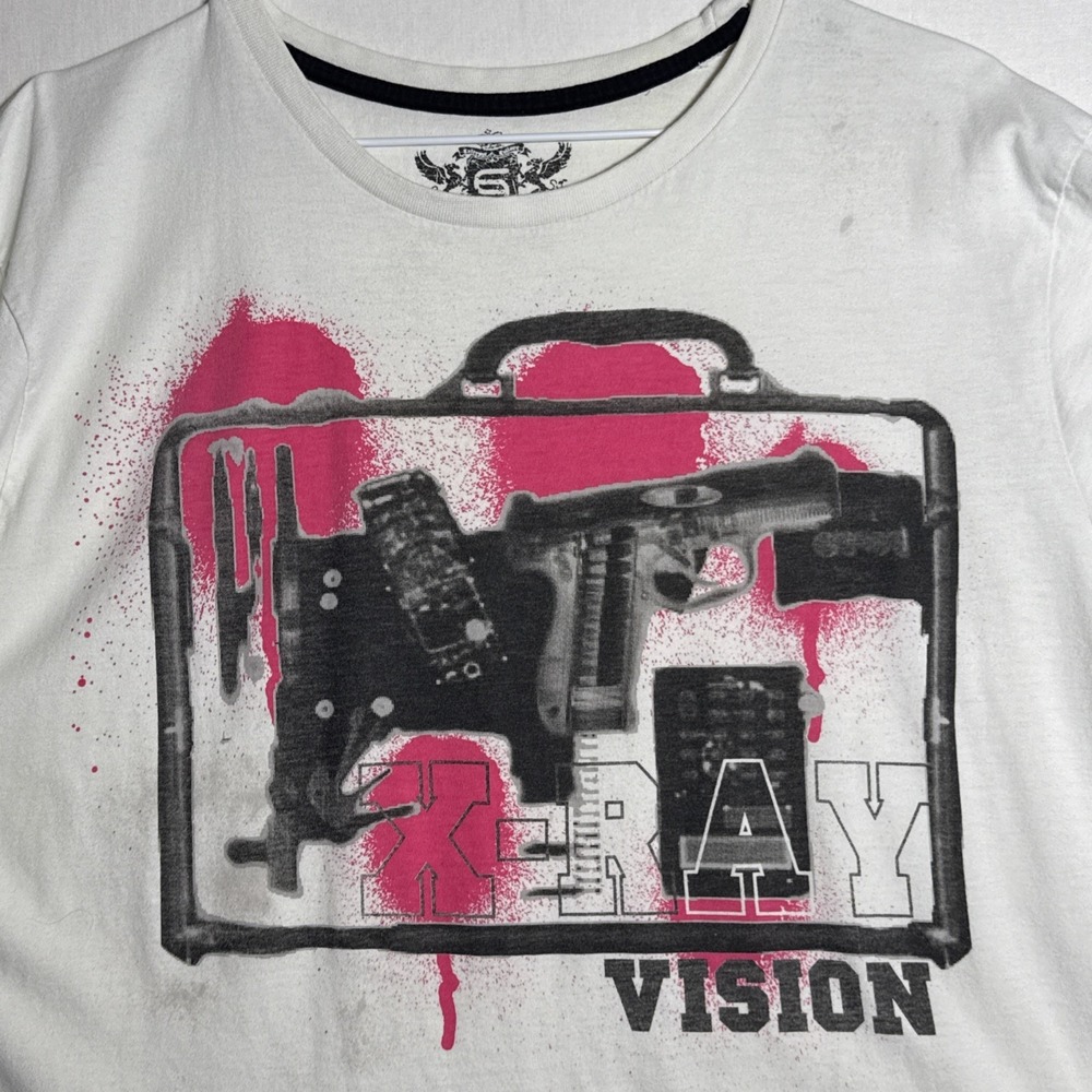 Y2K Grunge Urban Spirit Graphic Tee Stained Vintage Streetwear Mens L / boxy M